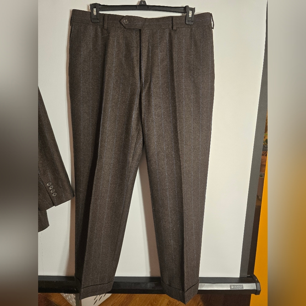 SAMUELSOHN MEN'S SUIT PINSTRIPES BROWN/BLUE 100% WOOL SIZE 46R - Picture 5 of 13